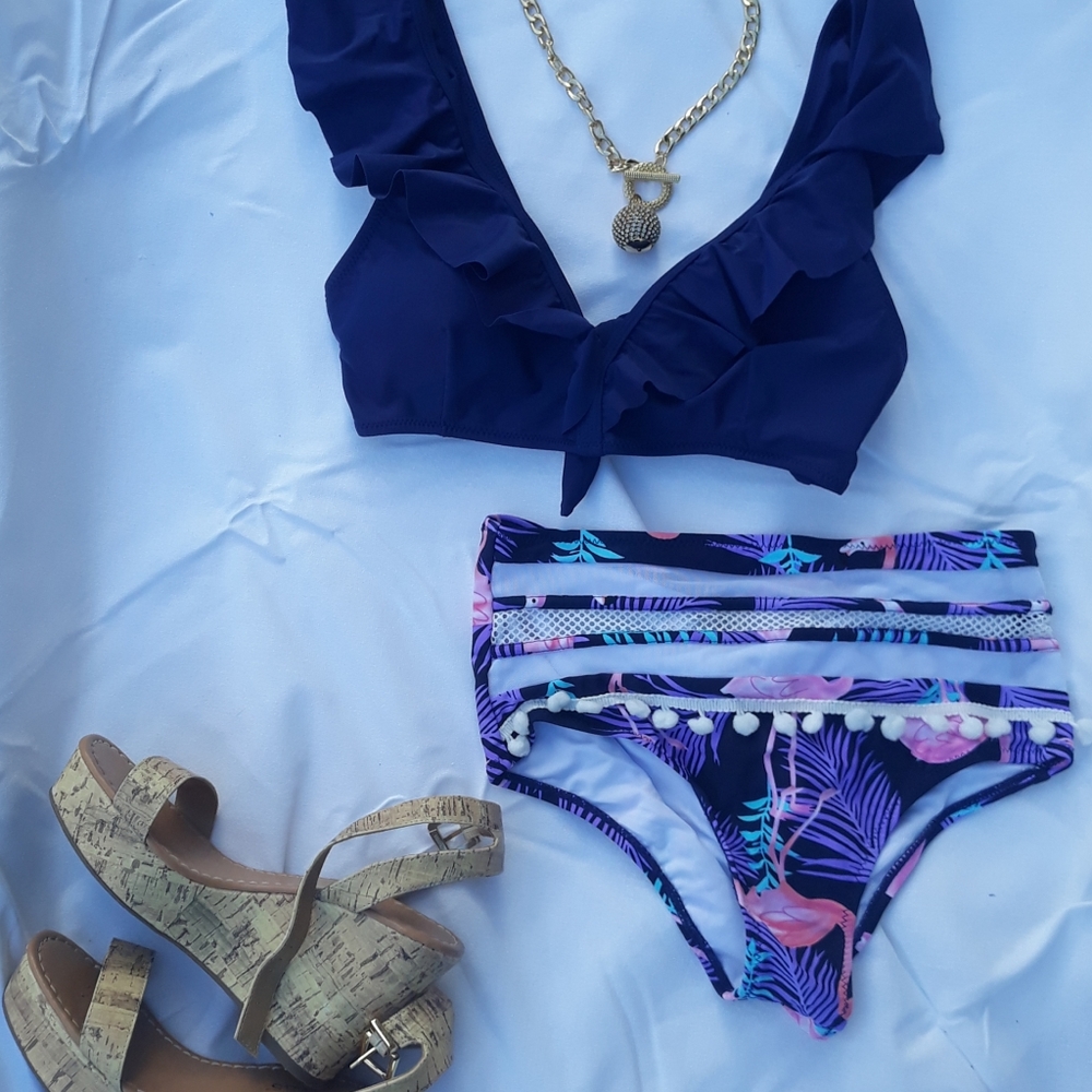 New Blue Ruffled top Printed Panty